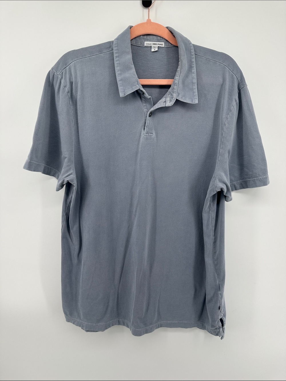 James Perse Streetwear Basic Luxury Coastal Minimalist Prep Slate Blue Polo Sz3